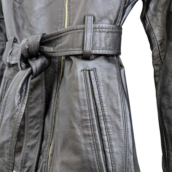 New York by Winlet Women's Black Belted‎ Genuine Leather Coat Size Medium - Picture 11 of 16